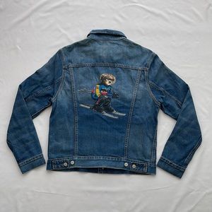 Polo Ralph Lauren Mens Alpine Racing Polo Ski Bear Denim Trucker Jacket Sz M New